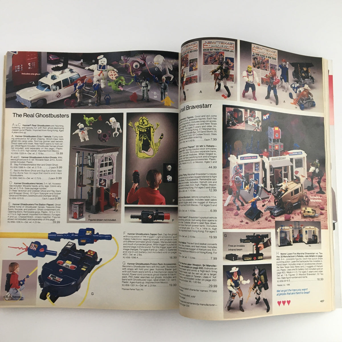 1987 The JCPenney Christmas Party at Grandma's House Catalog highlighting The Real Ghostbusters action figures and related toys with children playing in a detailed scene.
