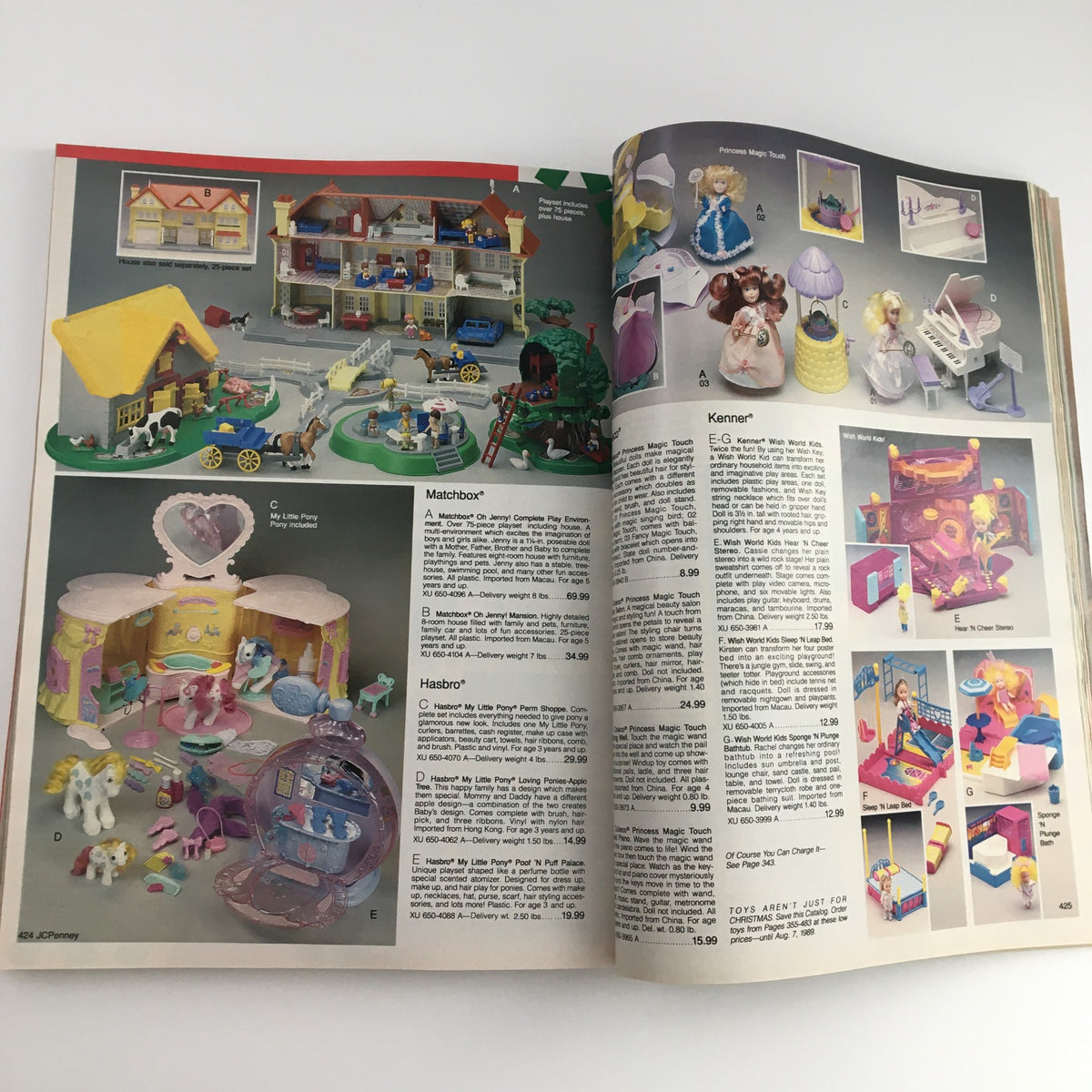 1988 The JCPenney Dandy Dress-ups and Pinafore Pretties Catalog highlighting Matchbox and Hasbro toys including playsets and figures.