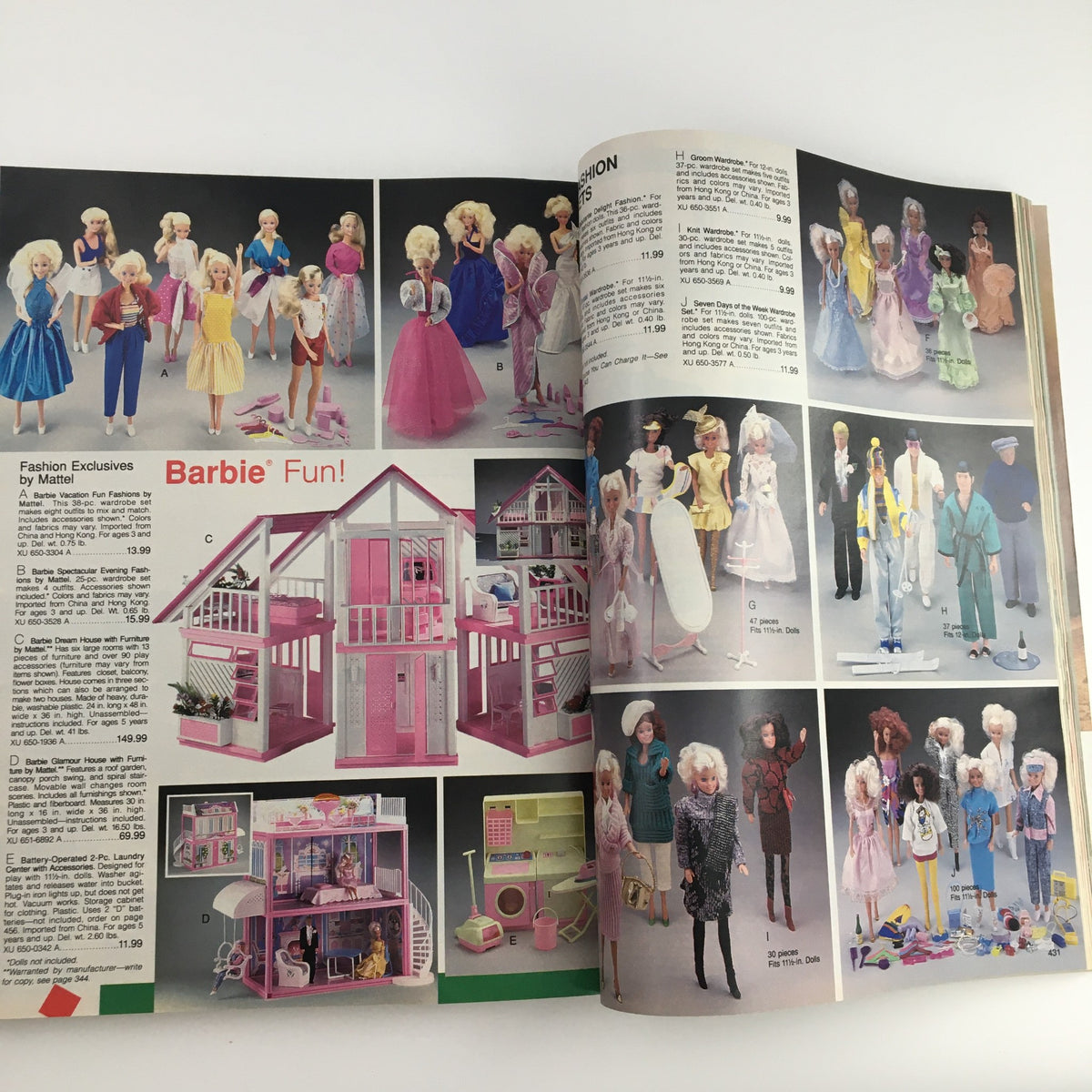 1988 The JCPenney Dandy Dress-ups and Pinafore Pretties Catalog featuring Barbie dolls in various outfits and styles, highlighting fashion exclusives by Mattel.