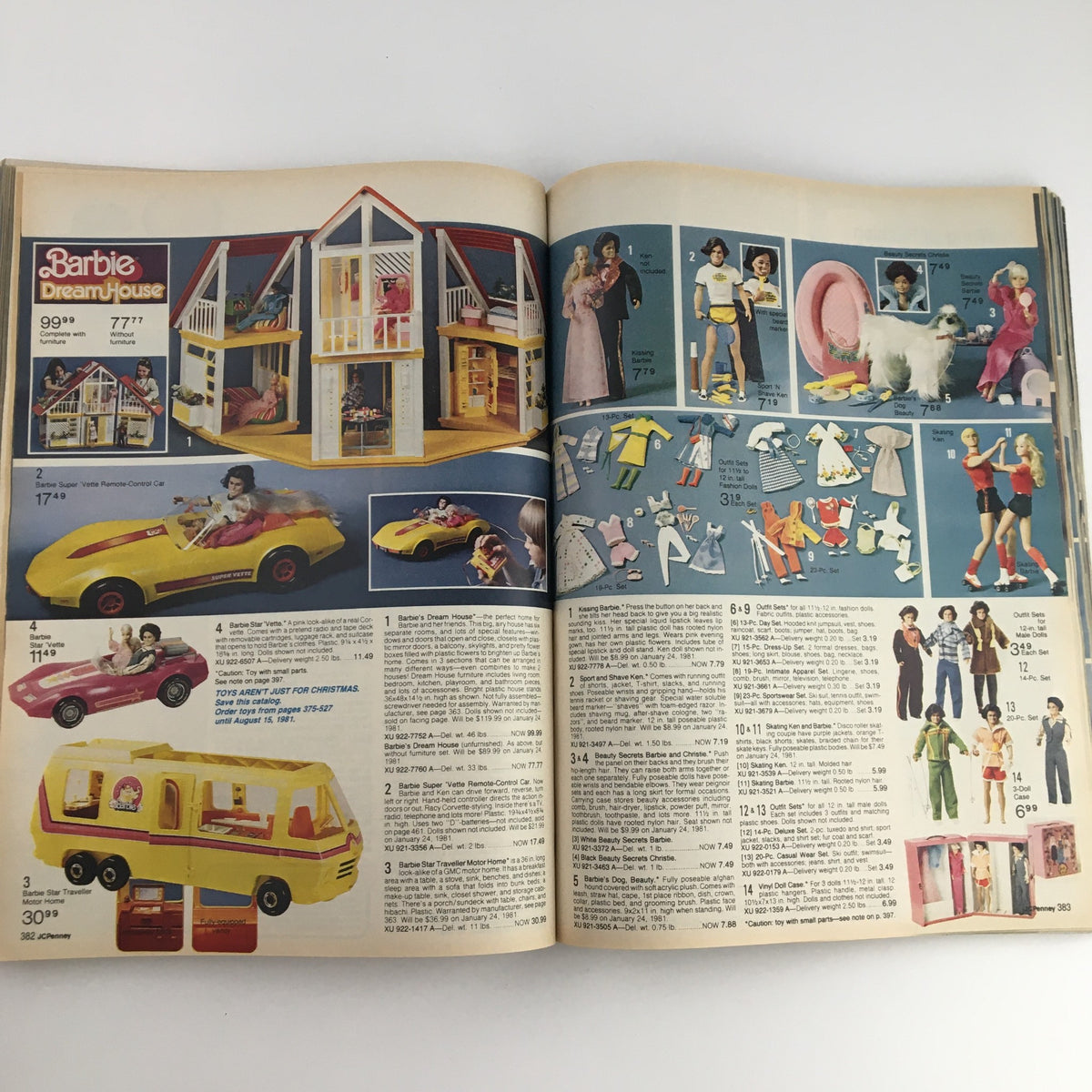 Another interior page of the 1980 The JCPenney Dandy Christmas A World of Fashion Catalog, featuring the Barbie Dreamhouse, Barbie dolls, and related accessories with prices.