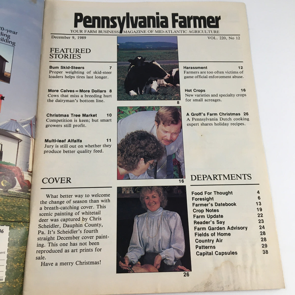 Cover of Pennsylvania Farmer Magazine December 9 1989 featuring a scenic painting of Whitetail Deer along with featured stories and departments for agricultural interests.