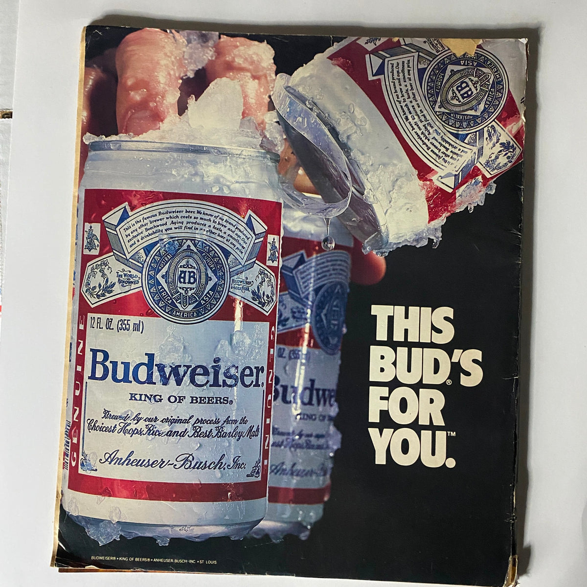 Cover of VTG Spin Magazine January 1987 Vol 2 No. 10 Janet Jackson featuring an advertisement for Budweiser beer with icy cans and the tagline 'This Bud's For You'.