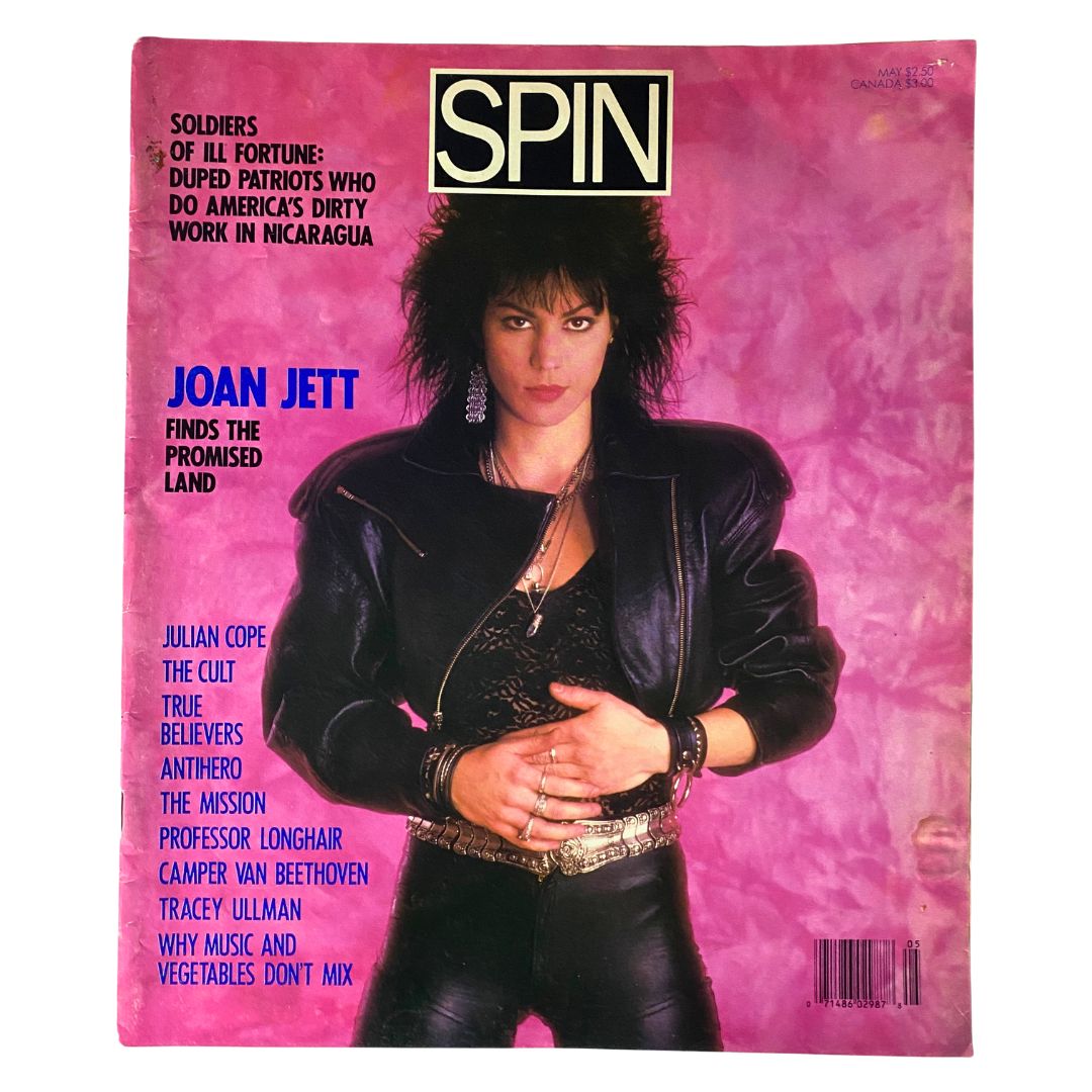 Front cover of VTG Spin Magazine May 1987 Vol 3 No. 2 featuring Joan Jett and Julian Cope, highlighting iconic rock culture and the 80s music scene.