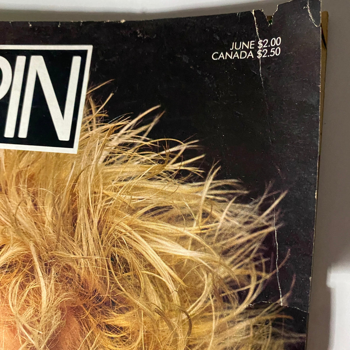 Top section of the cover of VTG Spin Magazine June 1986 Vol 2 No. 3 with the magazine title and price information.
