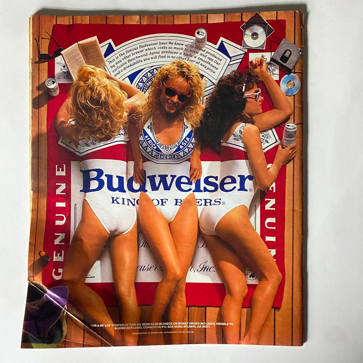 Full-page advertisement from VTG Spin Magazine March 1988 for Budweiser featuring three women in swimwear, promoting the brand.