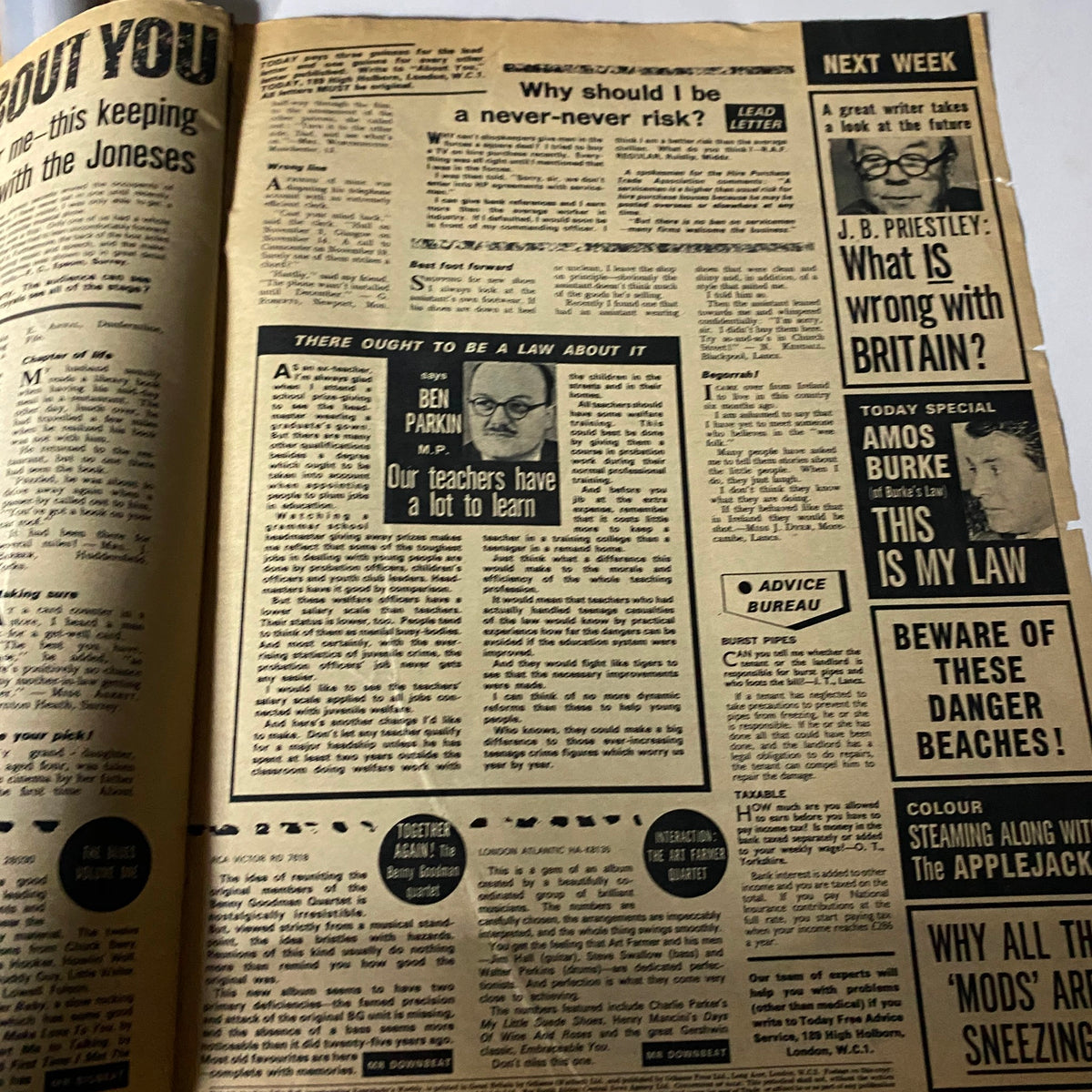 Inside page of VTG Today Magazine May 9 1961 discussing societal views with articles on family planning and education, presented in a vintage layout.