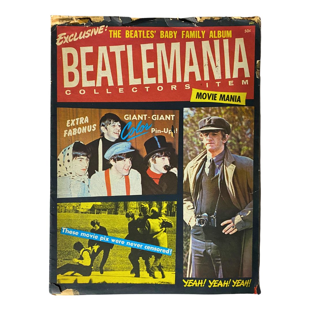 VTG Beatlemania Collectors Item 1964 The Beatles magazine cover featuring colorful graphics and images showcasing The Beatles' iconic style.