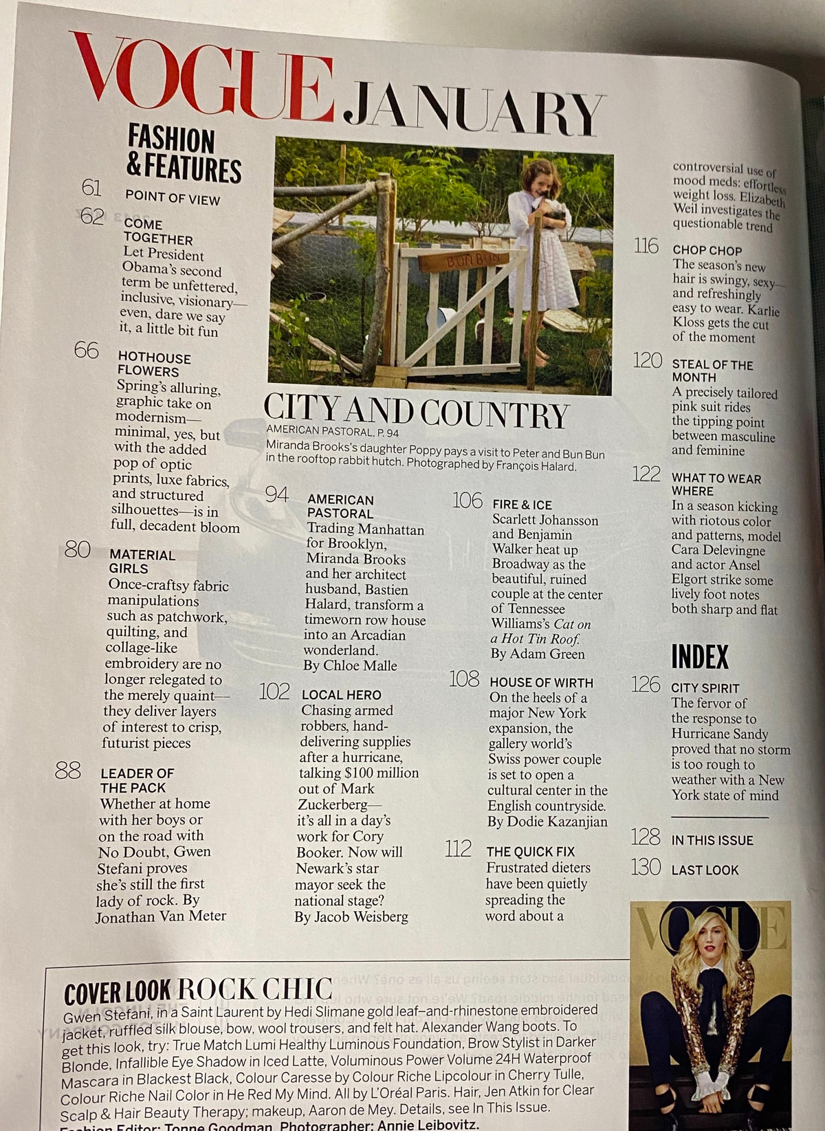 Vogue Magazine January 2013 displaying pages of fashion and features, highlighting the cultural themes and style inspirations with a focus on city and country aesthetics.