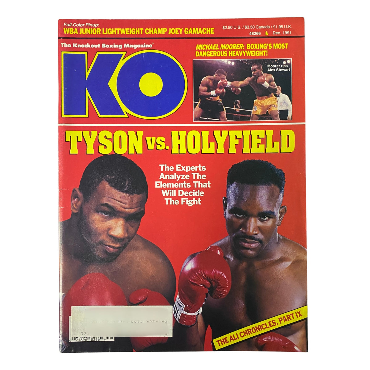 KO Boxing Magazine December 1991 cover featuring Mike Tyson vs. Evander Holyfield, highlighting expert analysis of their fight.