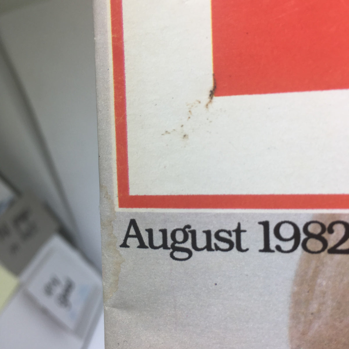 Top corner detail of Life Magazine: The Unseen Marilyn August 1982 showcasing the publication date and magazine's logo.