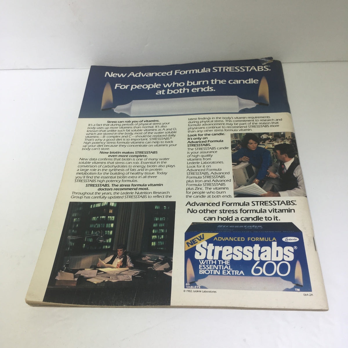Back cover of Life Magazine: The Unseen Marilyn August 1982 advertising Advanced Formula Stresstabs with a vintage photograph.