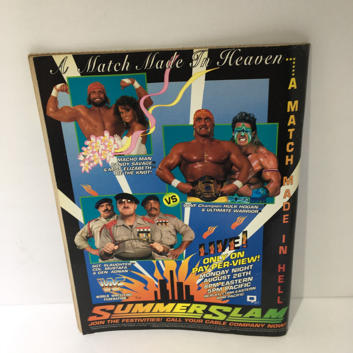 Promotional advertisement on the back cover of WWF Magazine: The British Bulldog August 1991, highlighting the SummerSlam event with wrestlers.