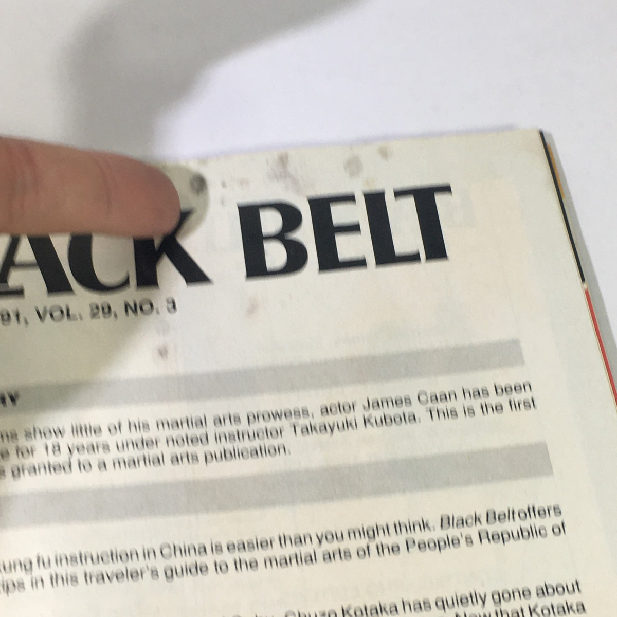 Inside page of Black Belt Yearbook March 1991 highlighting the name and issue number of the magazine.