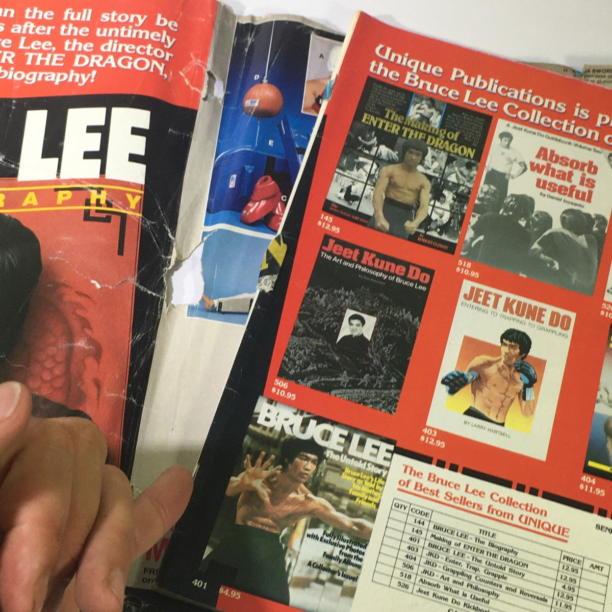 Inside page of Inside Fung Fu Presents Martial Artists March 1990 displaying content related to Bruce Lee and martial arts publications.