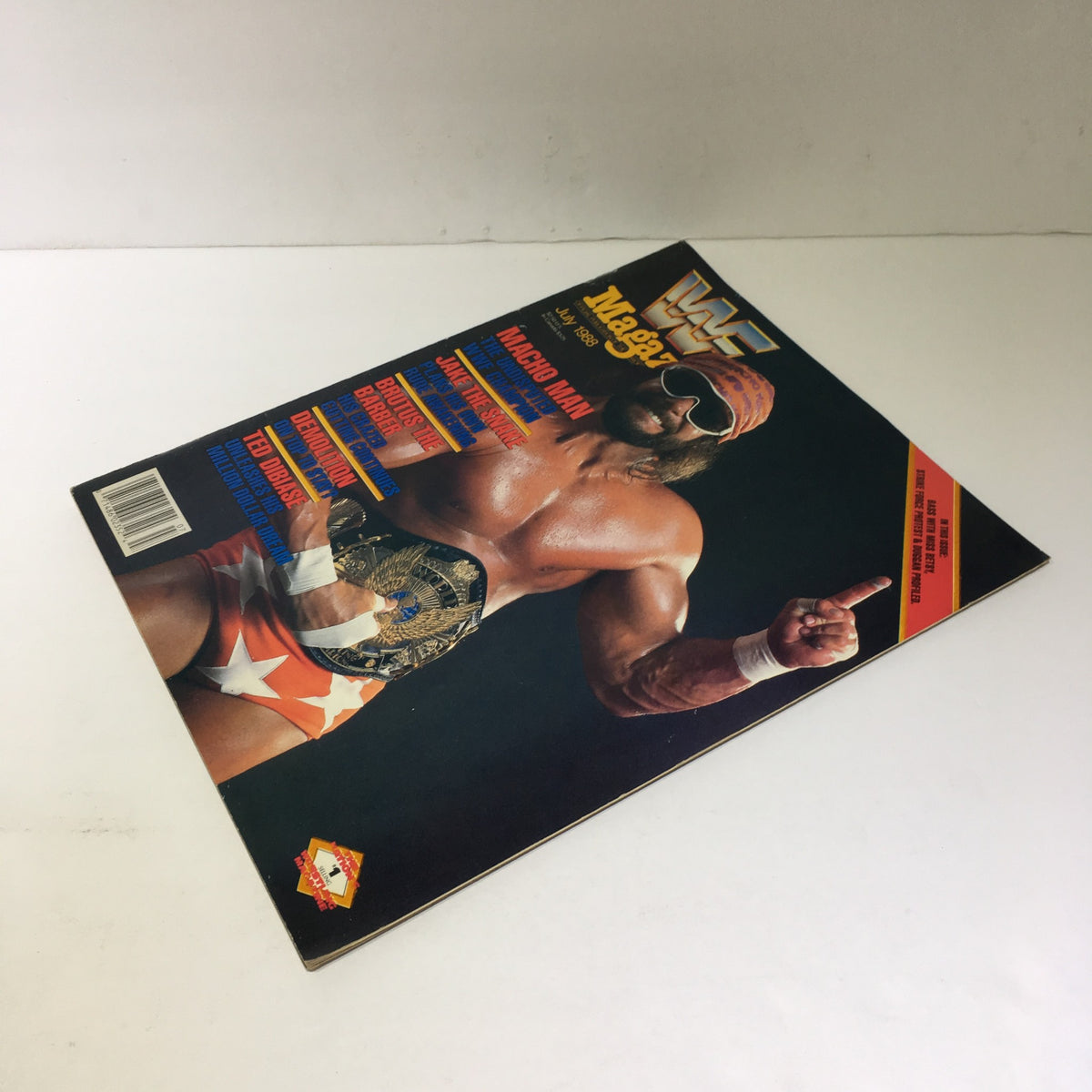 Front cover image of WWF Magazine: Macho Man - Undisputed WWF Champion July 1988 showcasing Randy Savage in wrestling attire.