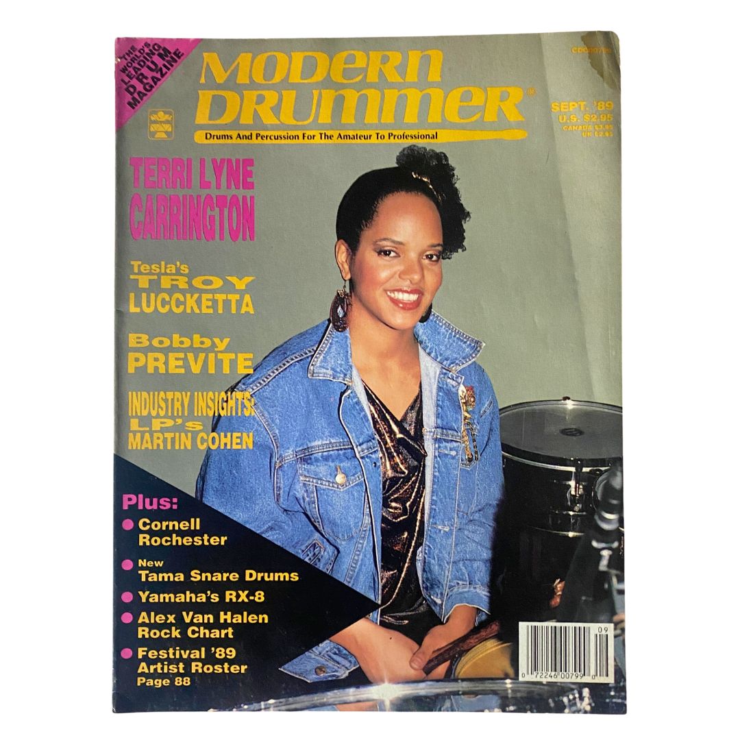 Cover of Modern Drummer Magazine September 1989 featuring Terri Lyne Carrington, showcasing drumming topics and notable musicians.