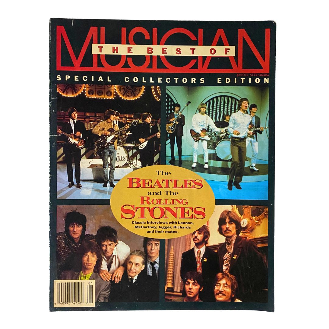 Cover of the Musician Magazine 1988 Beatles Rolling Stones Special Collectors Edition featuring iconic band imagery, highlighting both The Beatles and The Rolling Stones with classic interviews.