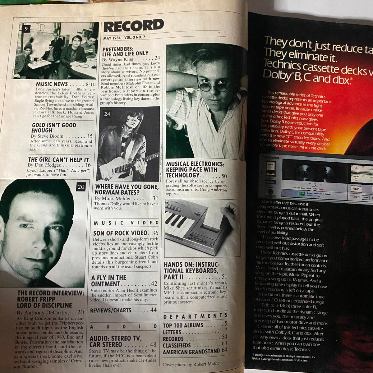 Inside page of VTG Record Magazine May 1984 Vol 3 No. 7 showcasing music news and features on upcoming artists and interviews.