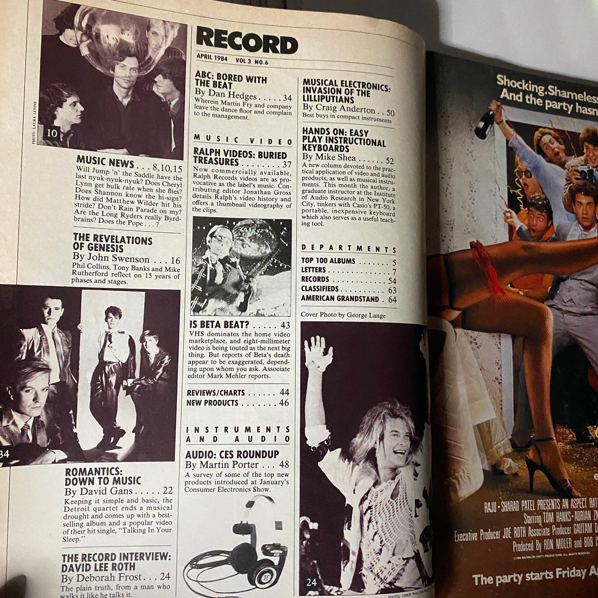 Inside page of VTG Record Magazine April 1984 Vol 3 No. 6, featuring content highlights and articles including the interview with David Lee Roth.