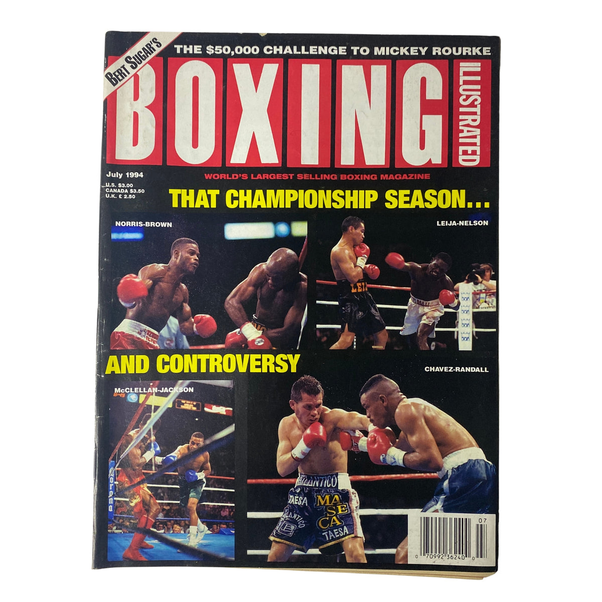 Cover of Boxing Illustrated Magazine, July 1994 featuring Terry Norris vs. Simon Brown, with articles on boxing controversies and championship seasons.