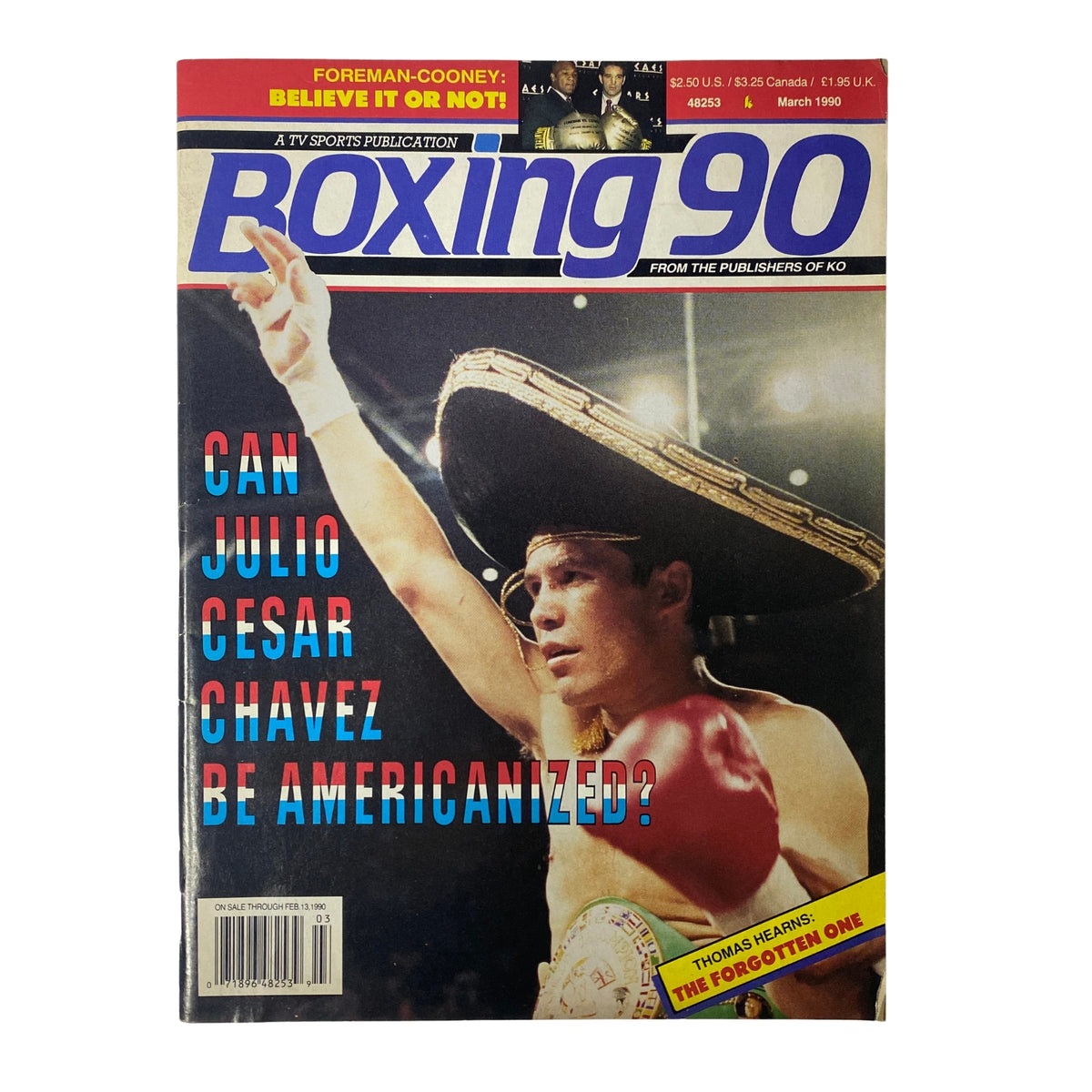 Boxing 90 Magazine March 1990 featuring Julio Cesar Chavez on the cover, highlighting the question 'Can Julio Cesar Chavez Be Americanized?' with a vibrant design.