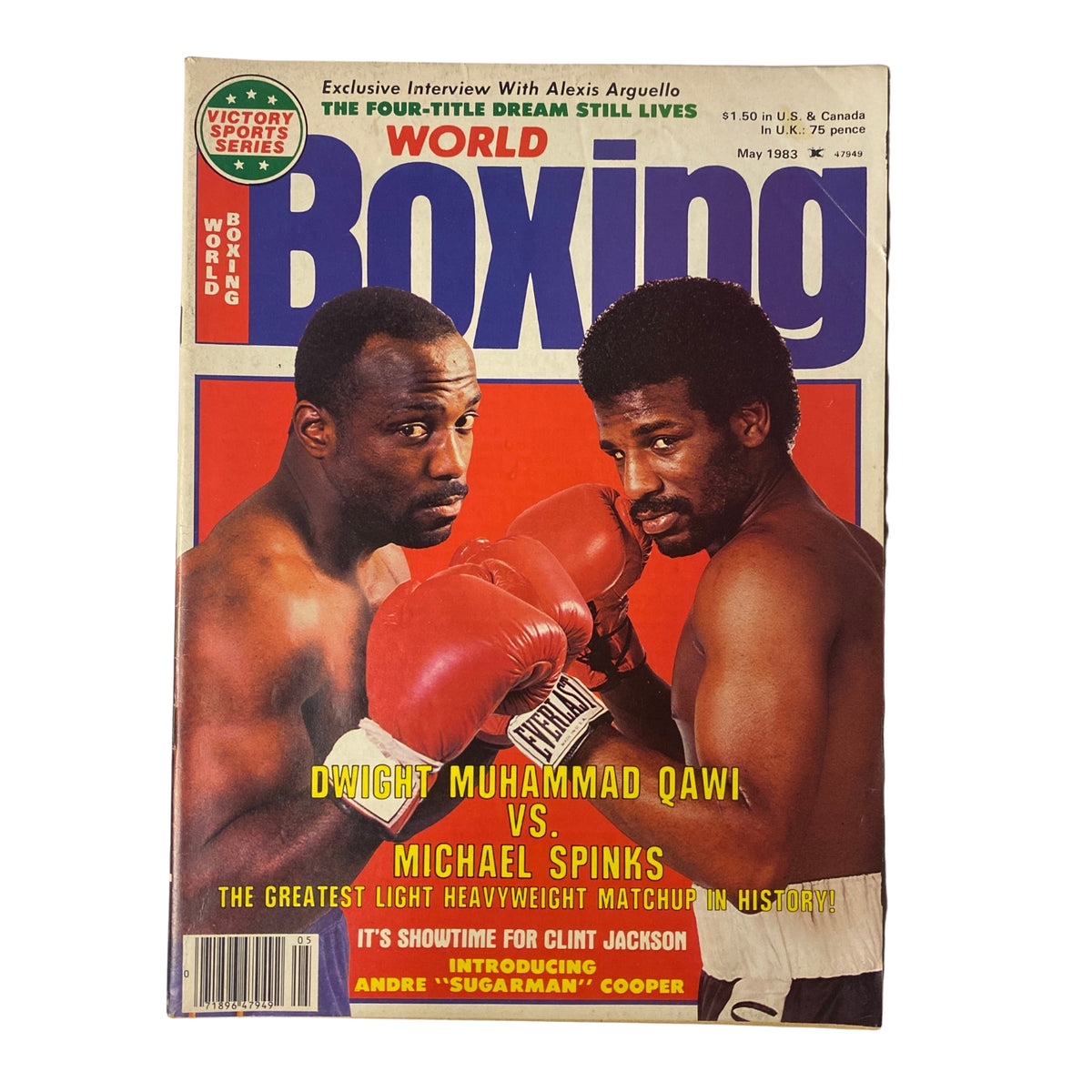 Cover of World Boxing Magazine May 1983 featuring a match between Dwight Muhammad Qawi and Michael Spinks, showcasing their intense rivalry and detailing the greatest light heavyweight matchup in history.
