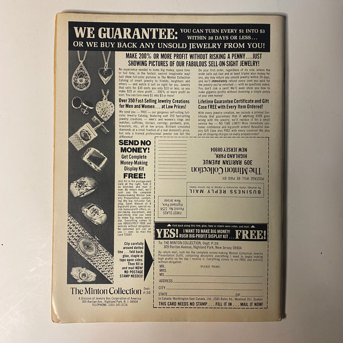 Back cover of Tommy Kay's Boxing Magazine, July 1974, displaying an advertisement related to jewelry and a promotional offer.