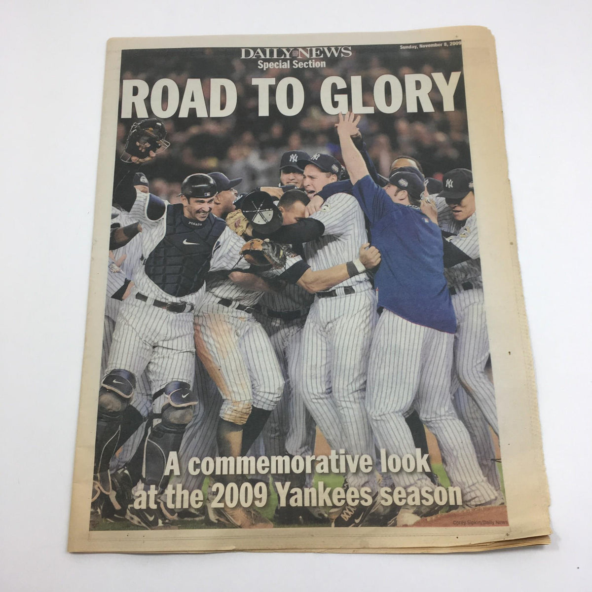 NY Daily News Special Section titled 'Road to Glory', featuring a commemorative look at the 2009 Yankees season, showcasing celebrating team members on the cover.