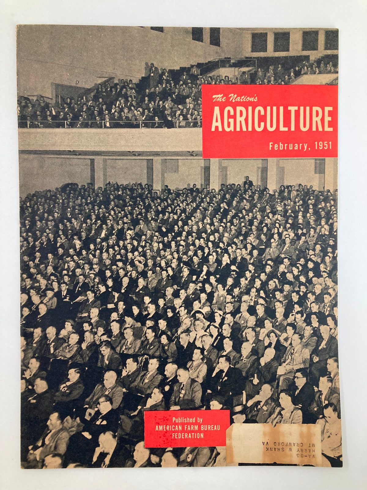 Cover of VTG The Nation's Agriculture Magazine February 1951 featuring a crowd at an agricultural convention, highlighting the theme of The Resolutions Committee.
