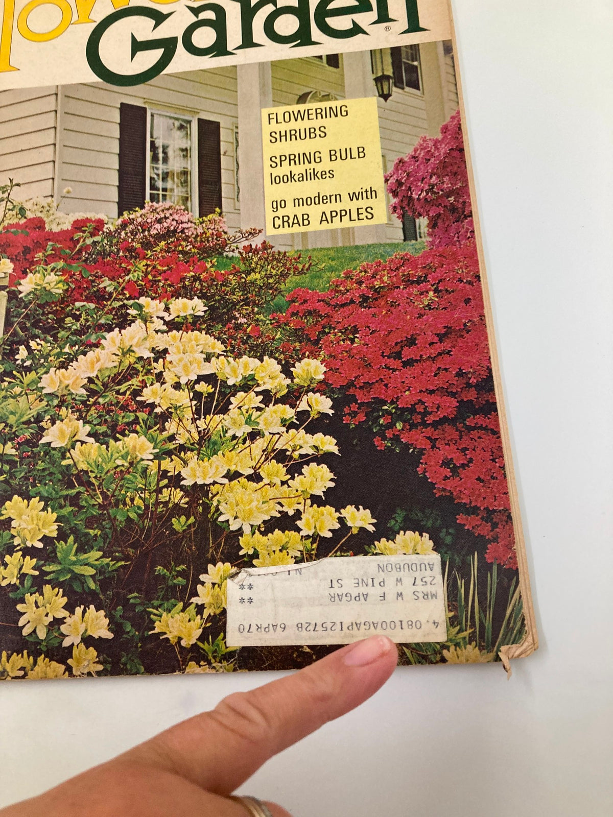 Cover of VTG Flower and Garden Magazine from April 1968 featuring vibrant garden flowers and text highlighting topics such as flowering shrubs and spring bulbs.