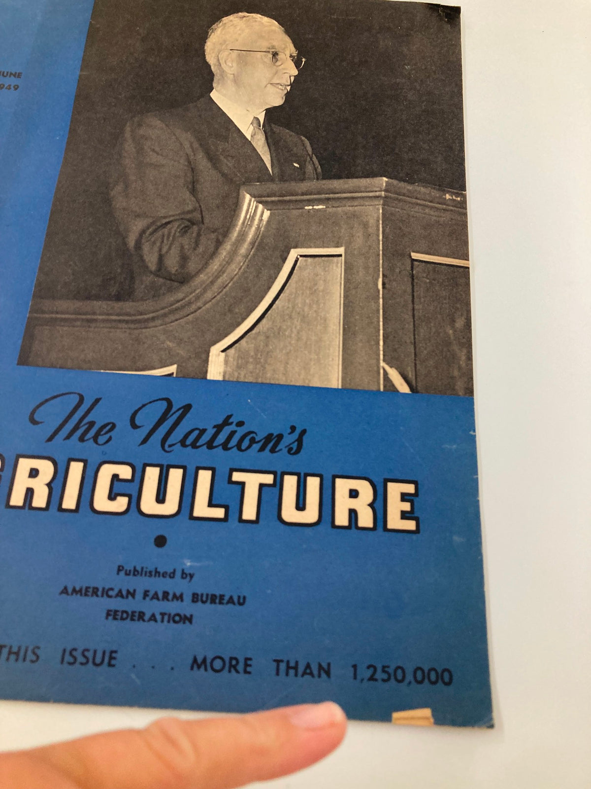 Close-up of the cover of VTG The Nation's Agriculture Magazine June 1949 highlighting Wilfred Shaw and circulation details over 1,250,000.