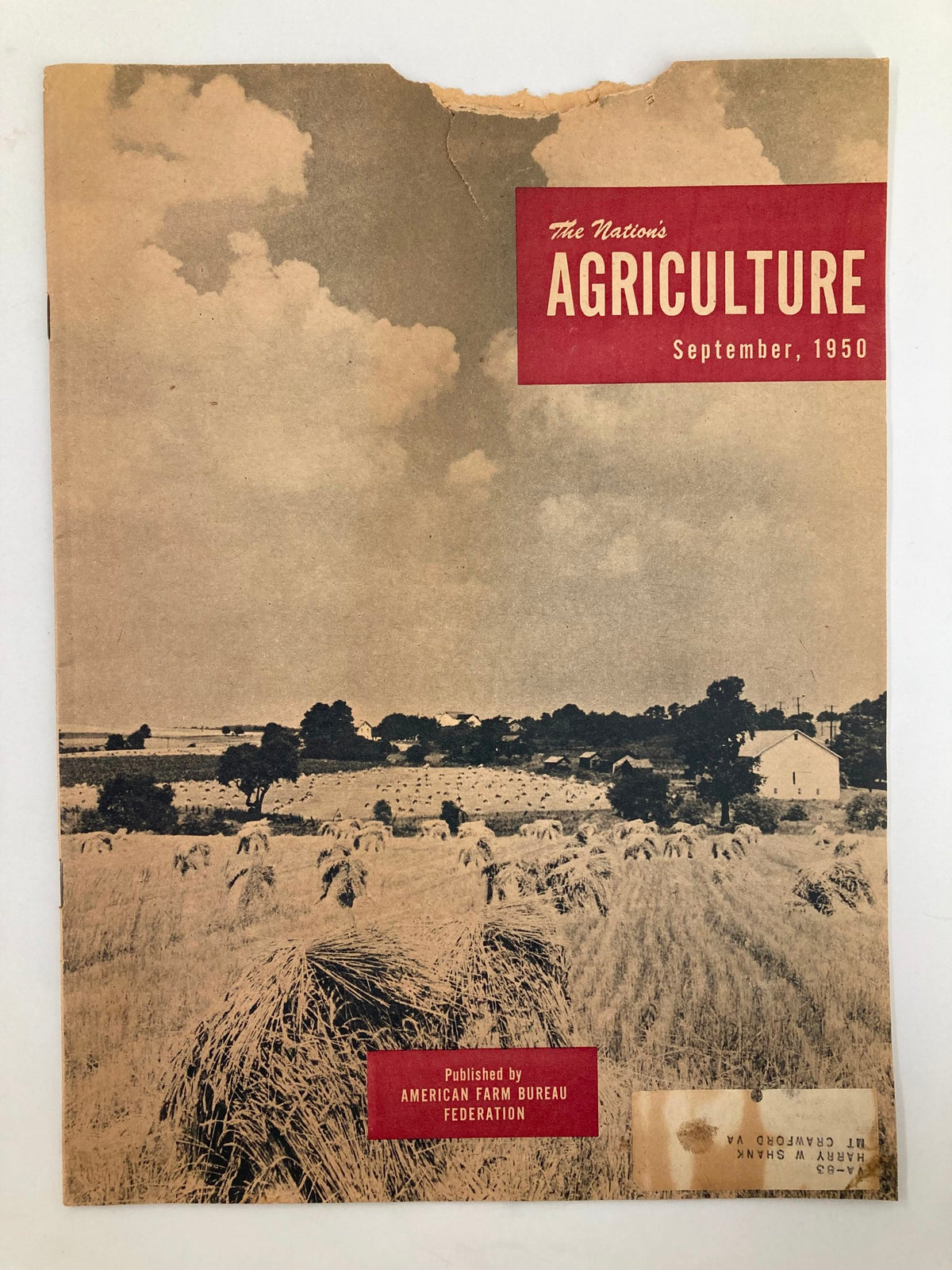 Cover of VTG The Nation's Agriculture Magazine - September 1950 featuring a harvest scene from the Middle-West with clouds in the background.
