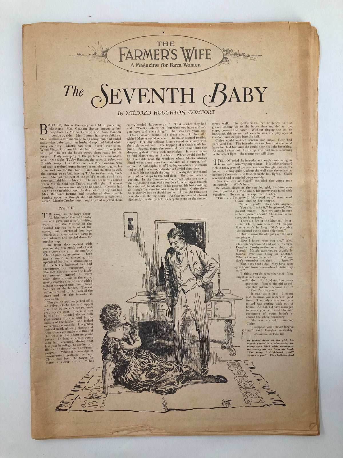 Cover page of VTG The Farmer's Wife Magazine October 1925 featuring the story 'The Seventh Baby' by Mildred Houghton Comfort, showcasing vintage illustrations and early 20th-century print.