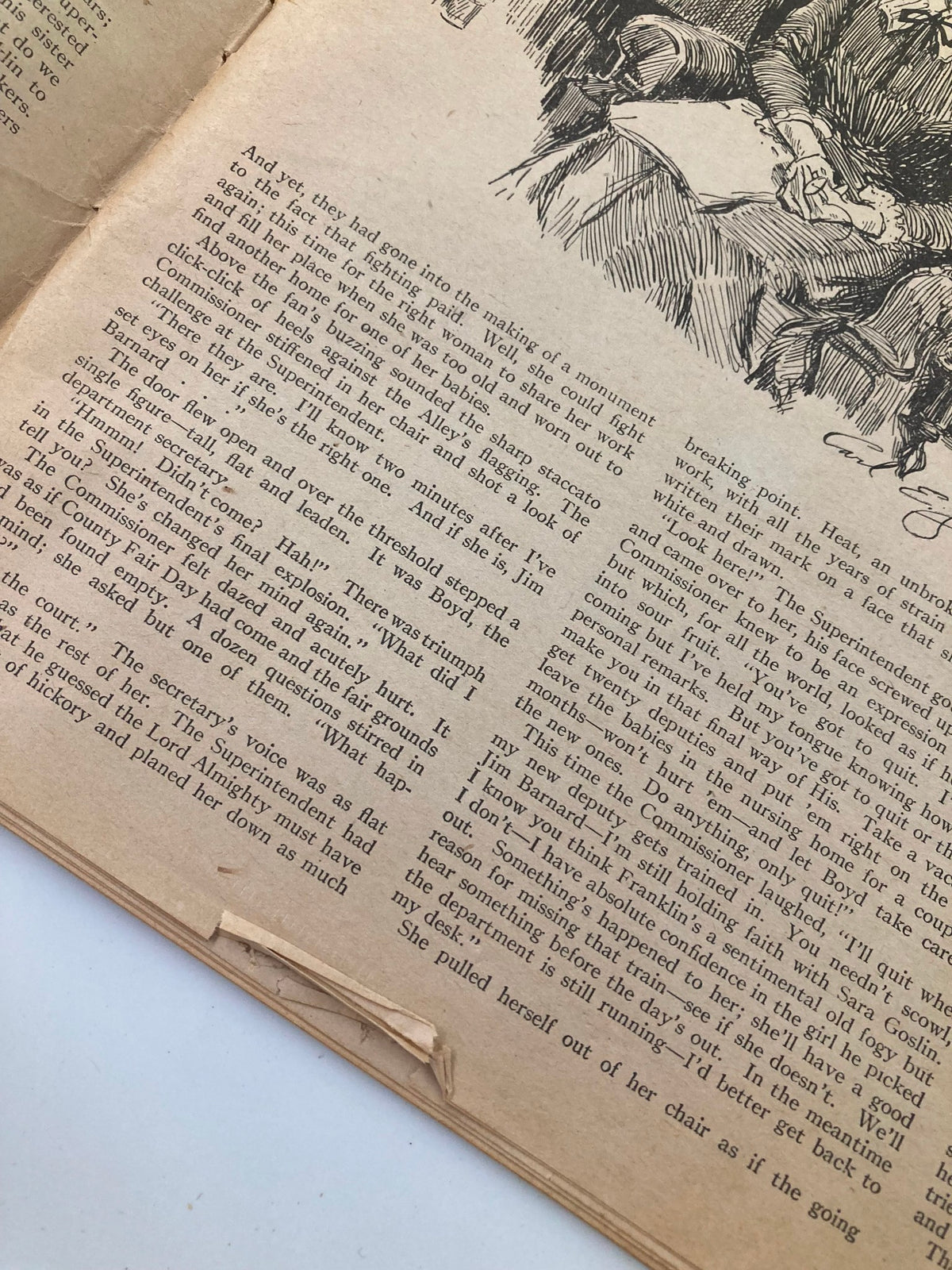 Detailed inner page of VTG The Farmer's Wife Magazine October 1925, showcasing artwork and text from the story 'The Seventh Baby', highlighting the magazine's historical context and character.