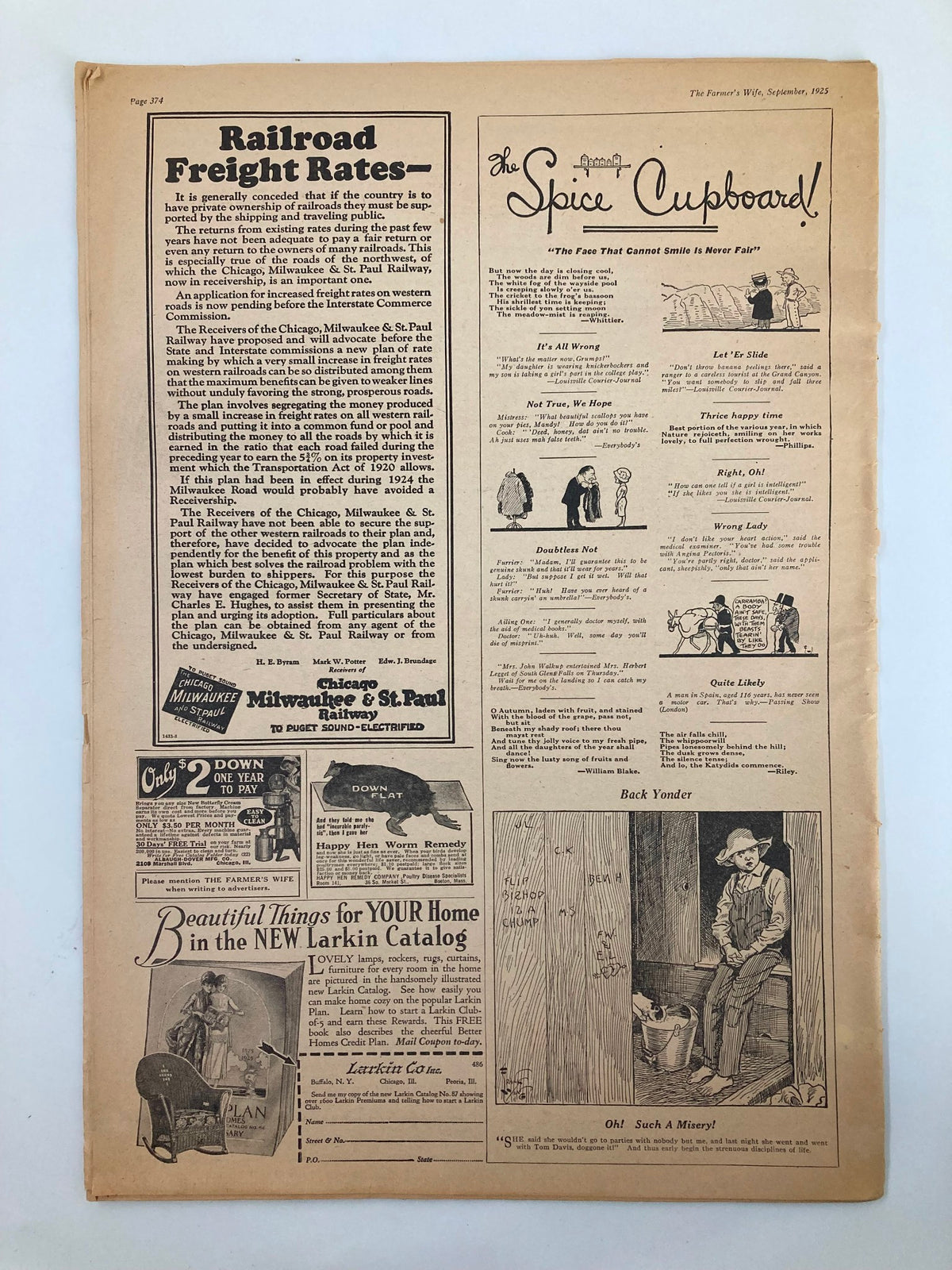 Page 272 of VTG The Farmer's Wife Magazine September 1925 featuring advertisements, including railroad freight rates and seasonal tips in a vintage rustic style.