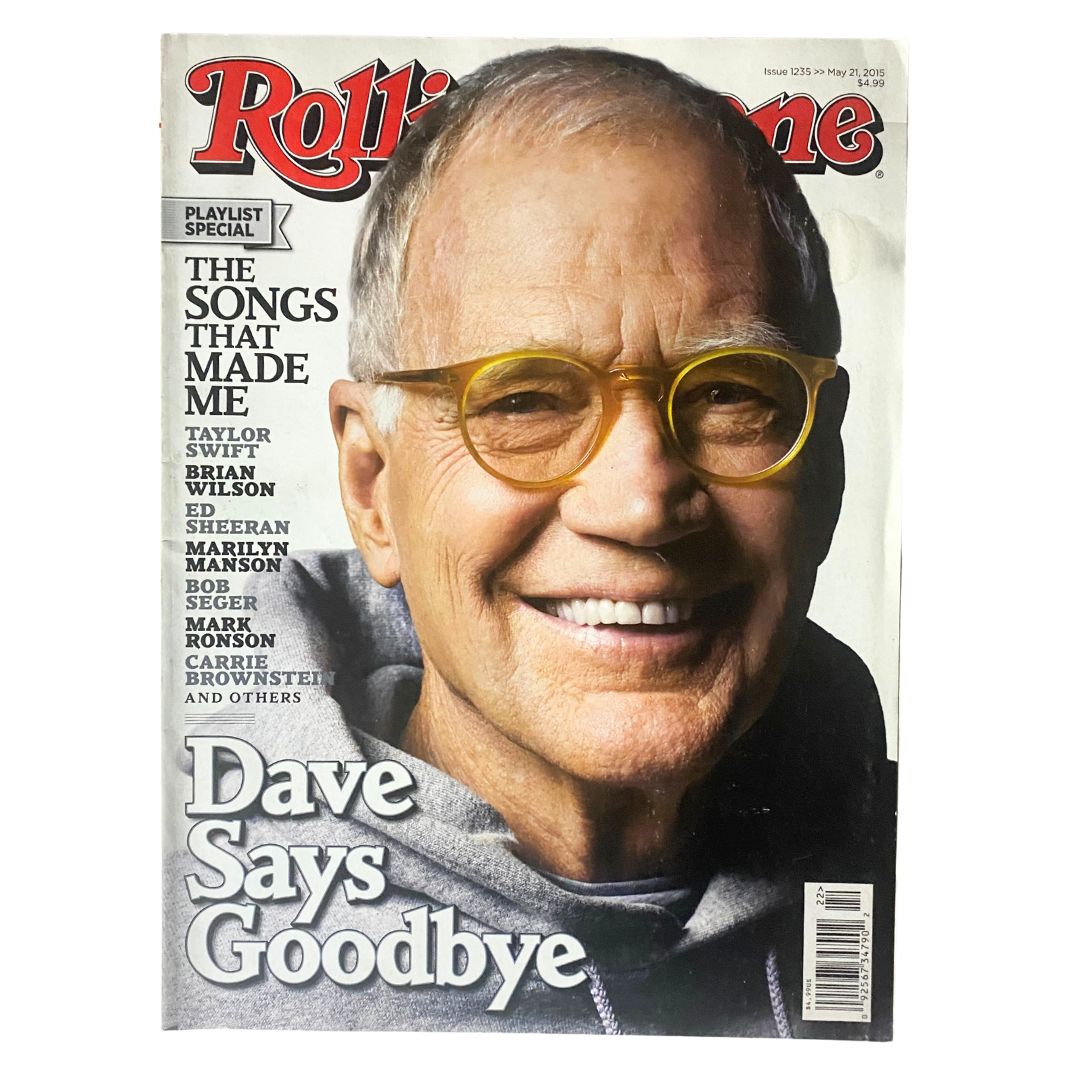 Rolling Stone Magazine May 21, 2015 Issue 1235 featuring David Letterman on the cover, celebrating his final year on late-night television with a nostalgic farewell.