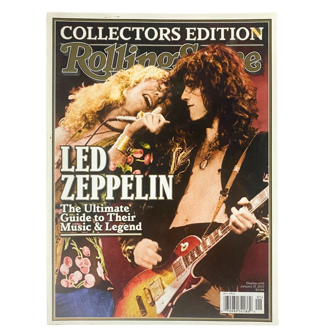 Rolling Stone Magazine January 2013 Led Zeppelin Collectors Edition cover featuring iconic rock band Led Zeppelin, showcasing a vibrant image of band members and highlighting their musical legacy.