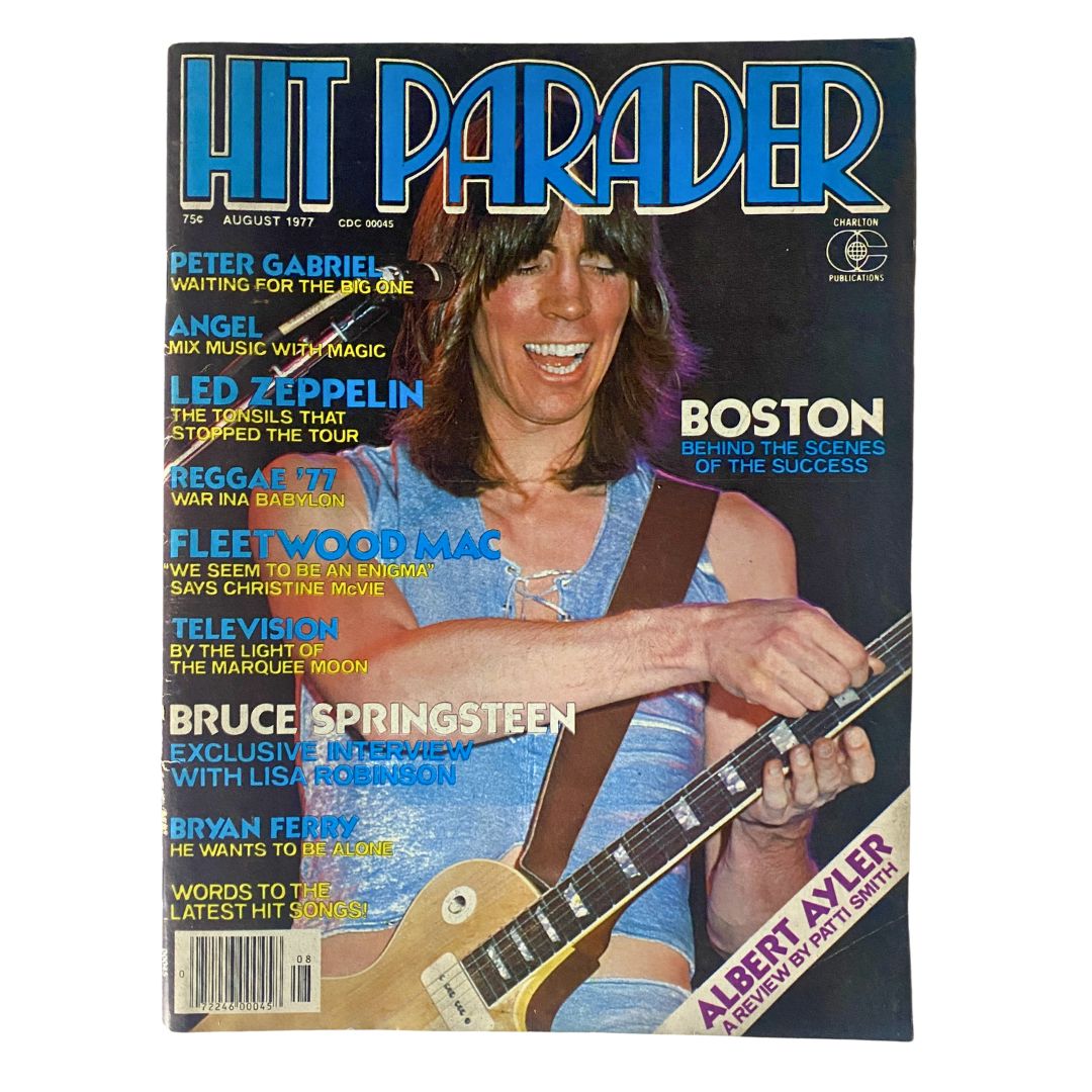 Cover of Hit Parader Magazine, August 1977, featuring Boston and Led Zeppelin with centerfold, no label