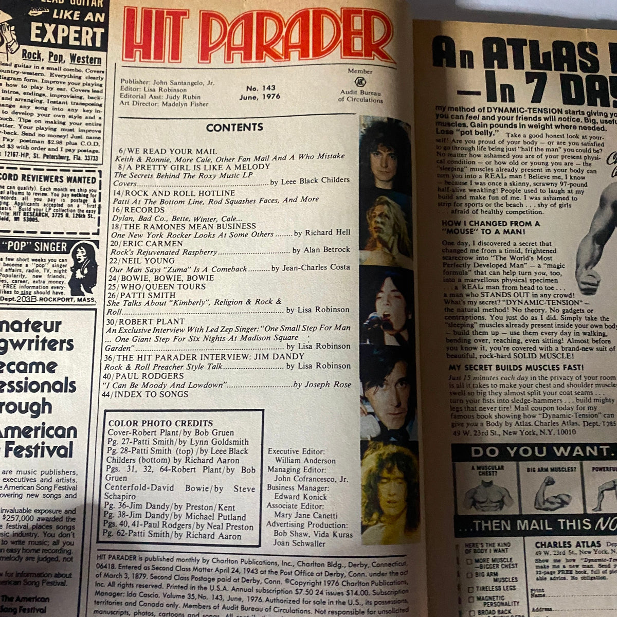 Vintage Hit Parader Magazine June 1976 Robert Plant w Centerfold No Label