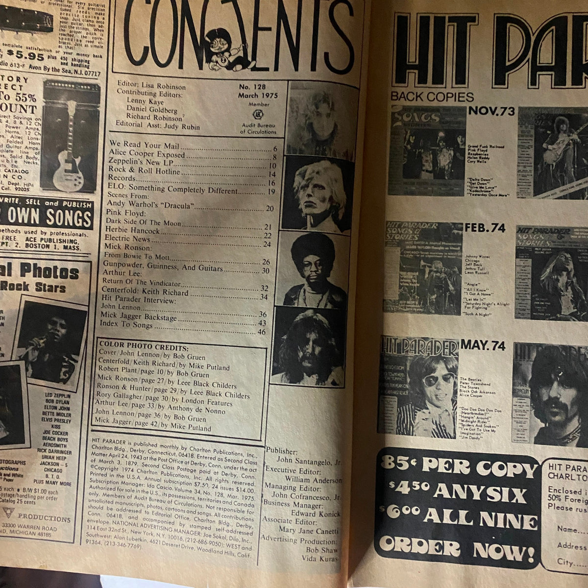 Vintage Hit Parader Magazine March 1975 John Lennon Interview No Label