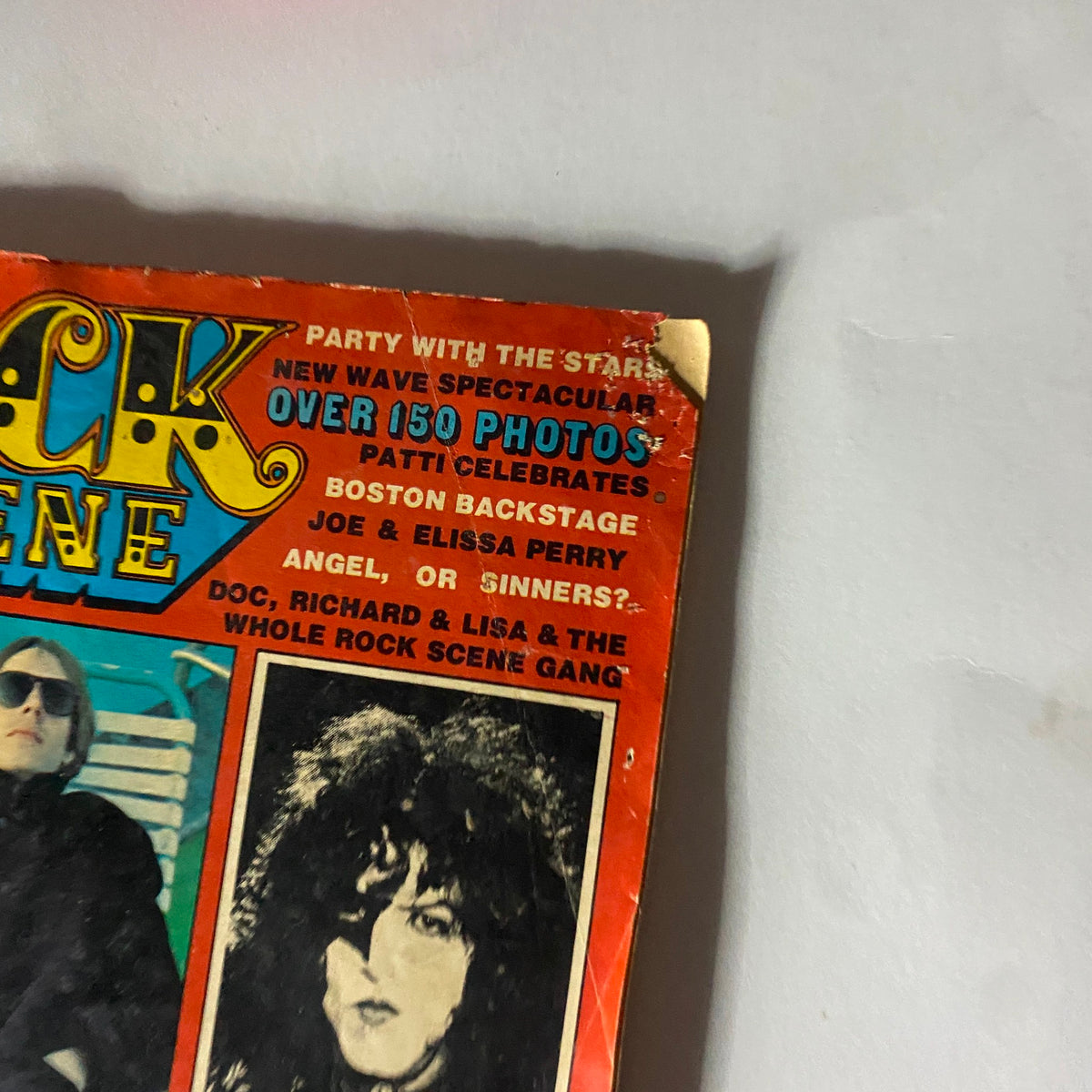 Close-up view of the VTG Rock Scene Magazine September 1977 cover showing the title and highlights of featured articles including Led Zeppelin on tour.