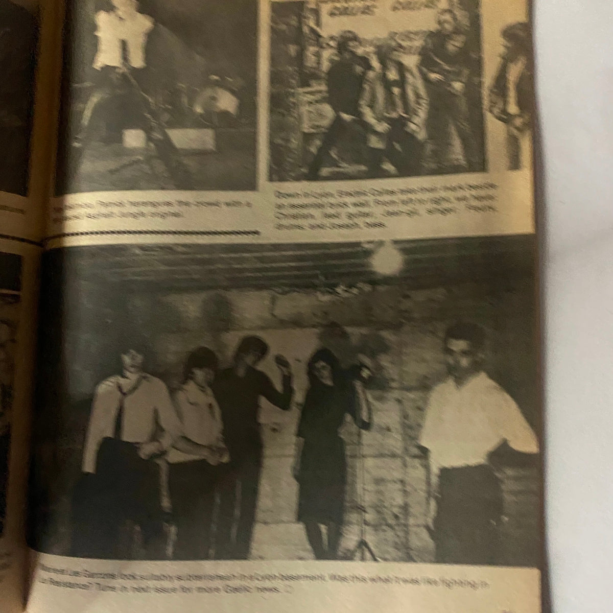 Dynamic concert scenes from Rock Scene Magazine September 1977, depicting various rock bands in performance, illustrating the energy and style of live shows from that time.