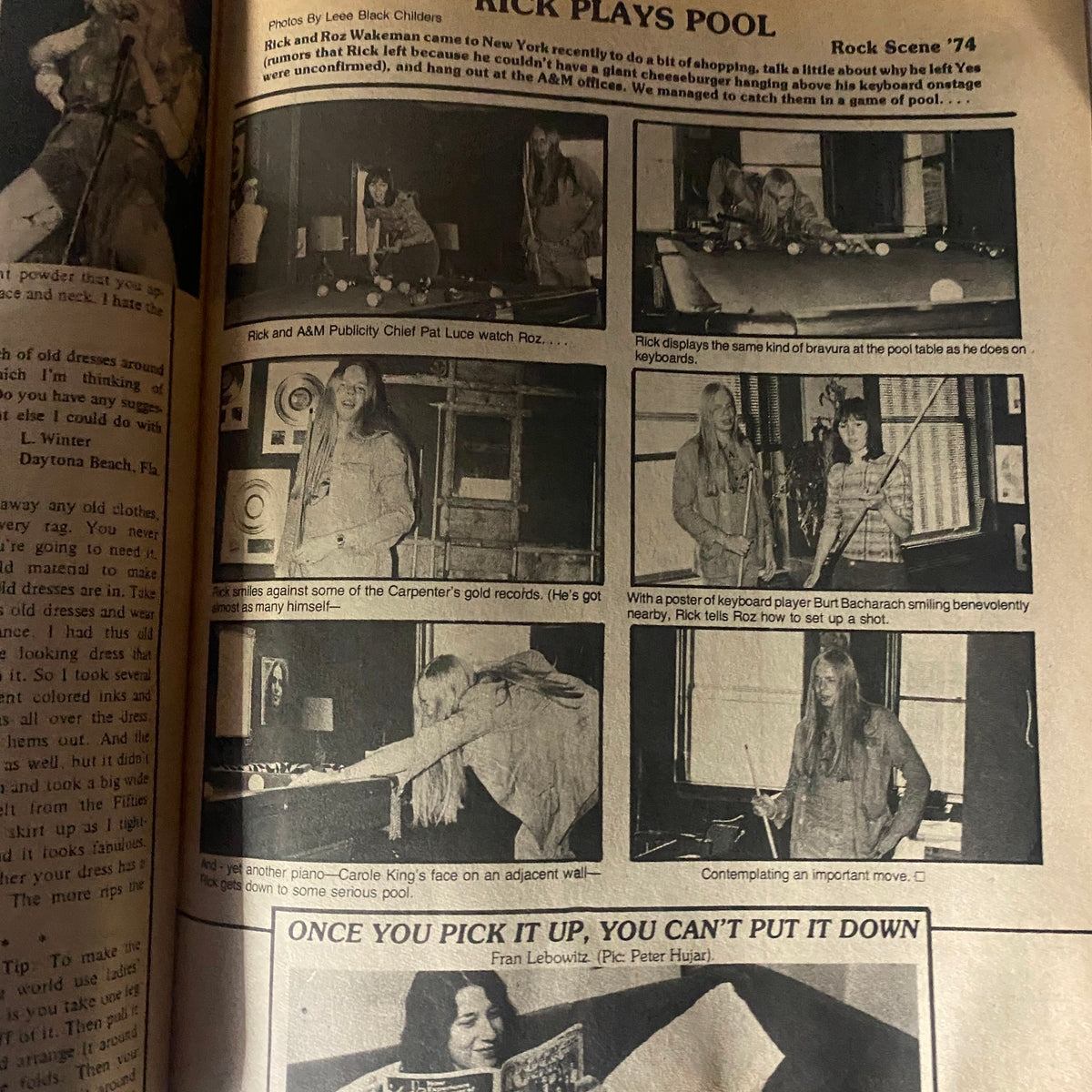 Article titled 'Rick Plays Pool' from VTG The Best of Rock Scene Magazine July 1978, showcasing photos from a previous event.