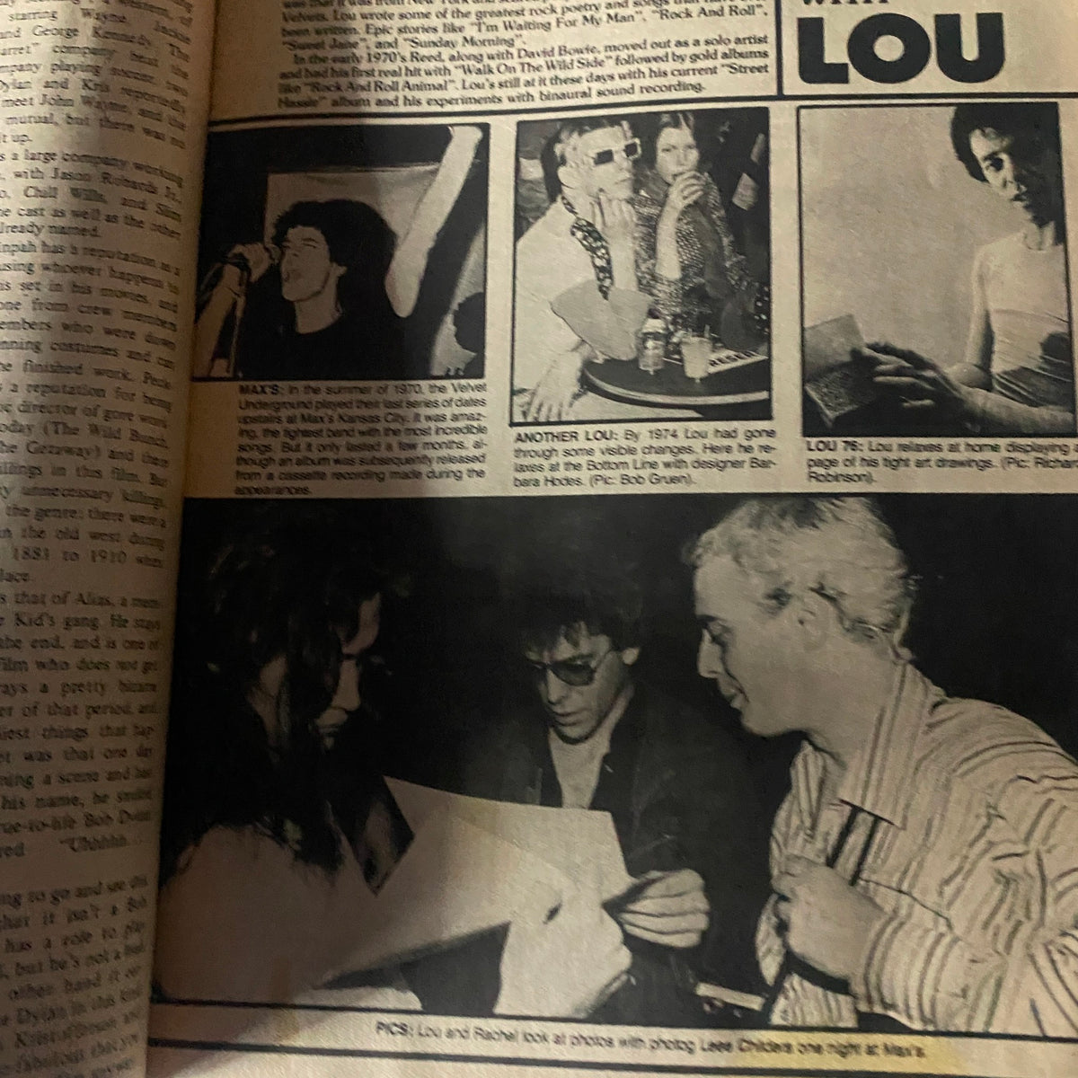 Inside page from VTG The Best of Rock Scene Magazine July 1978 featuring photos and articles about Lou Reed and his influences on rock music.