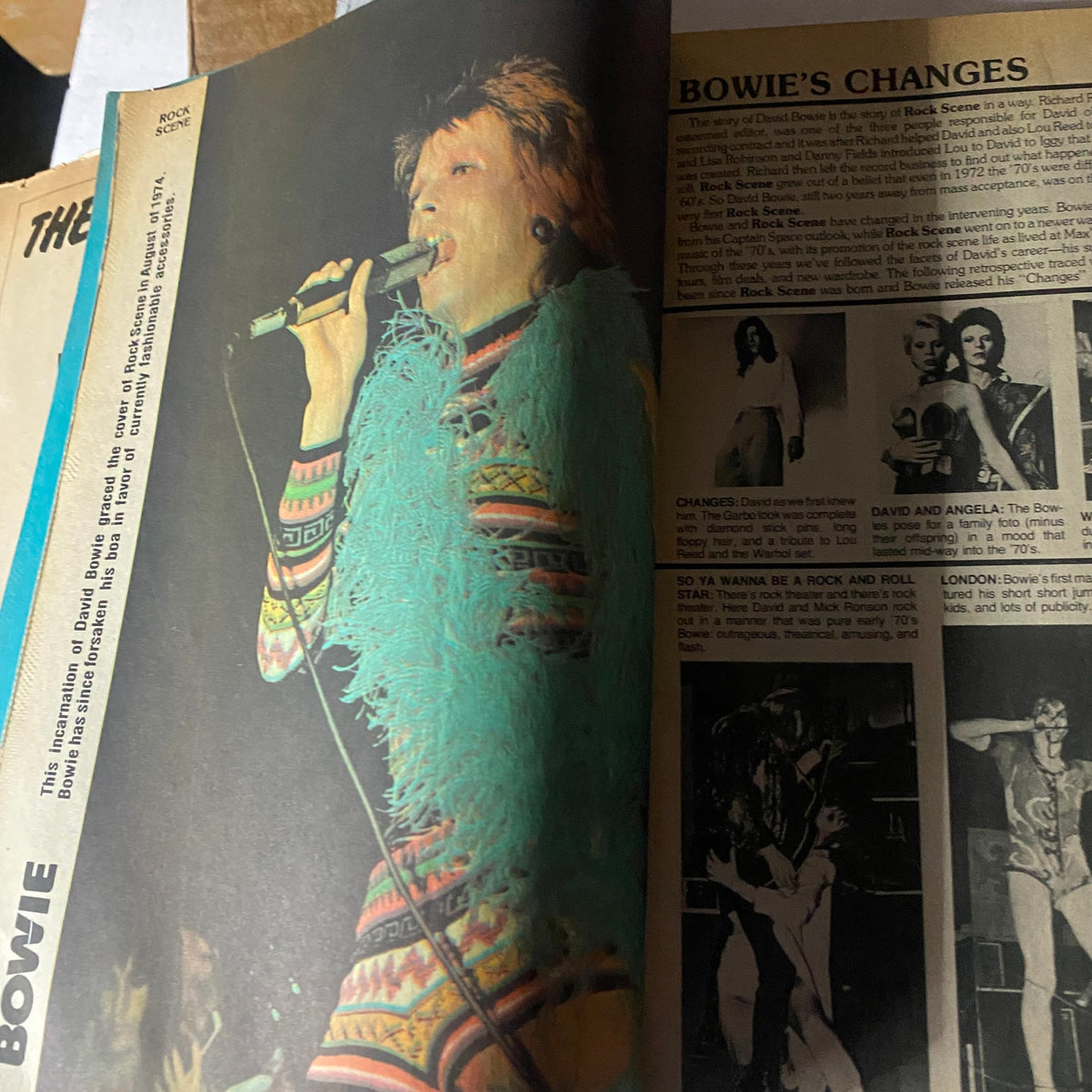 Live performance of David Bowie featured in VTG The Best of Rock Scene Magazine July 1978, showcasing his unique style and charisma during the late 1970s.