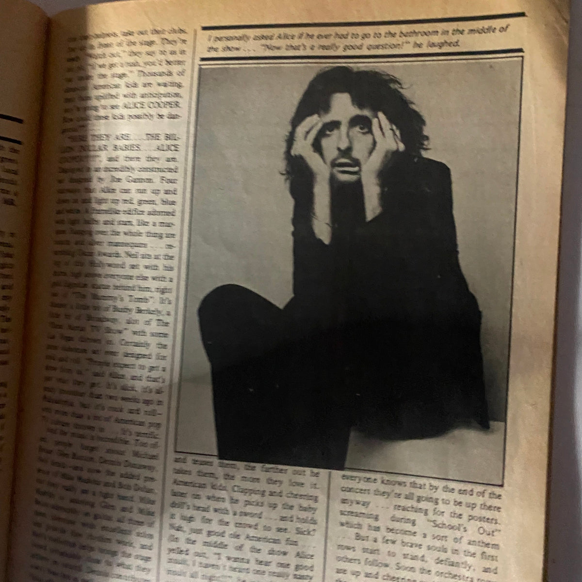 Black and white portrait of Alice Cooper featured in VTG The Best of Rock Scene Magazine July 1978, capturing his dramatic expression and iconic rock persona.
