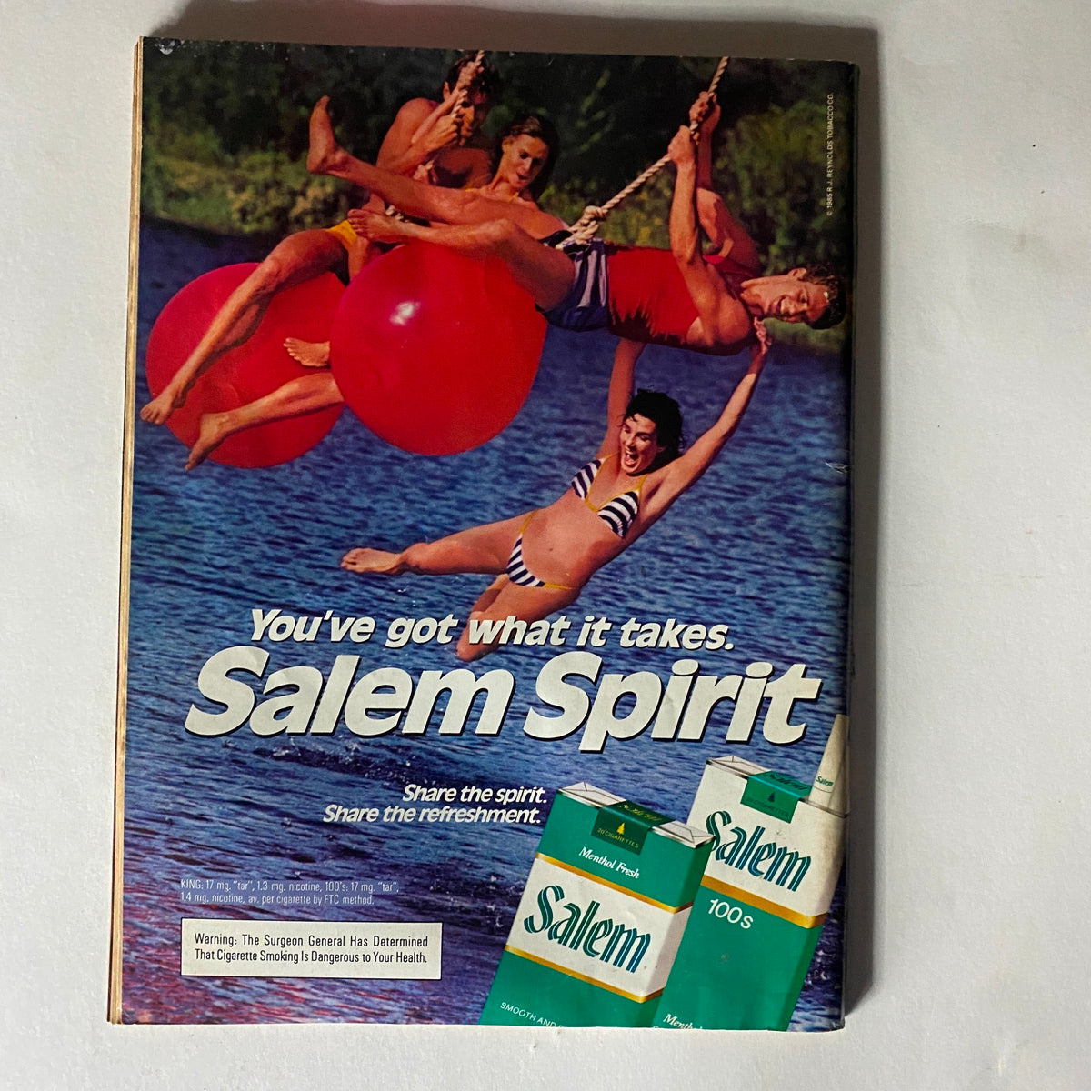 Back cover of the VTG Record Magazine August 1985, Vol 4 No. 10 showcasing a vintage advertisement for Salem cigarettes with a lively summer scene.