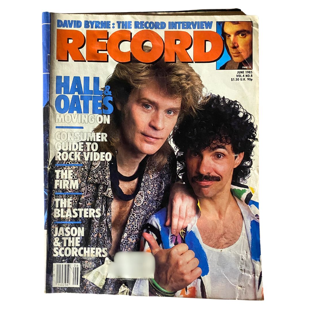 Cover of VTG Record Magazine June 1985 Vol 4 No. 8 featuring Hall & Oates, showcasing the popular duo during their peak with vibrant colors and artistic font.