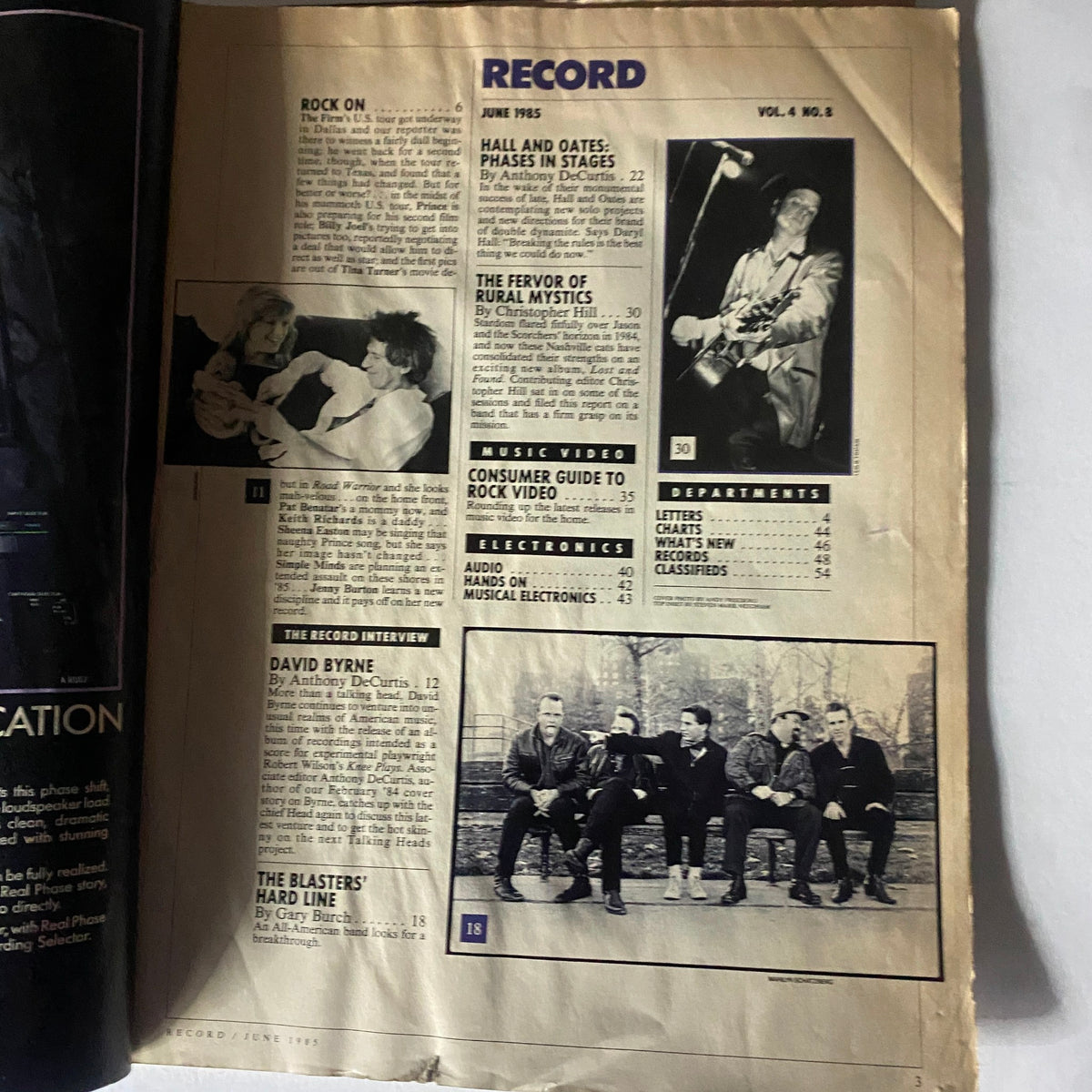 Inside page of VTG Record Magazine June 1985 Vol 4 No. 8 with articles on Hall & Oates and other artists, highlighting the music landscape of 1985.