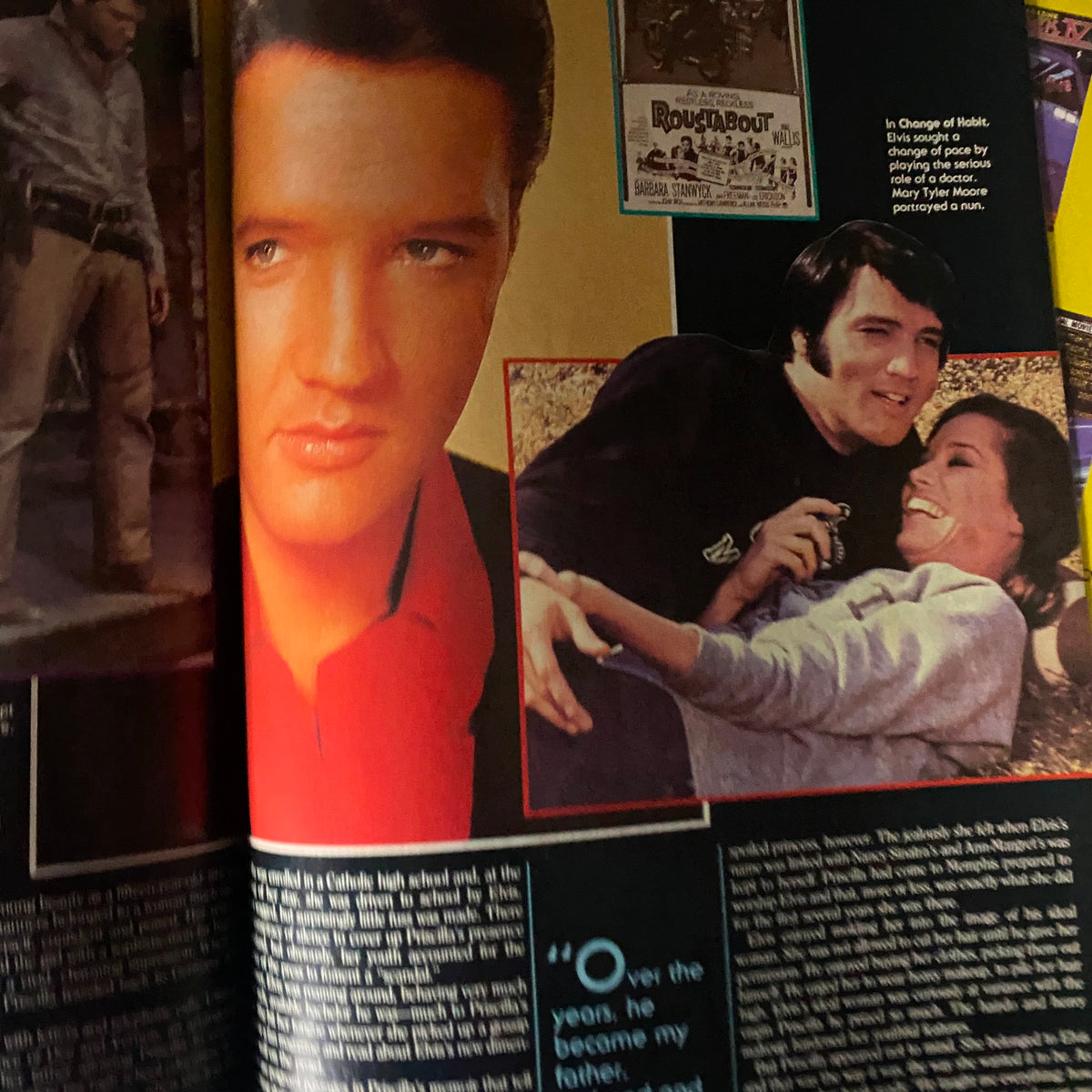 VTG Rock Stars Present 1987 Elvis Presley His Life, Films, Music No Label featuring a close-up image of Elvis Presley and a candid shot with a female fan, highlighting his iconic status in pop culture.
